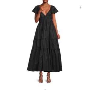 STAUD Corsica Plunging Tiered Maxi Dress Black - Size Small
